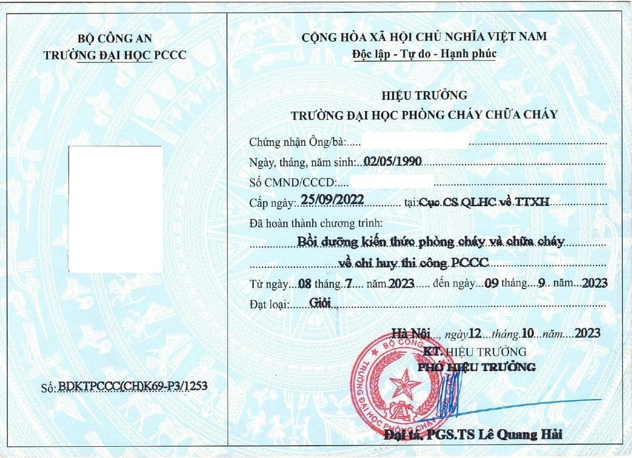 Thông tin về các loại chứng chỉ phòng cháy chữa cháy hiện nay 8 chứng chỉ bồi dưỡng chỉ huy thi công PCCC