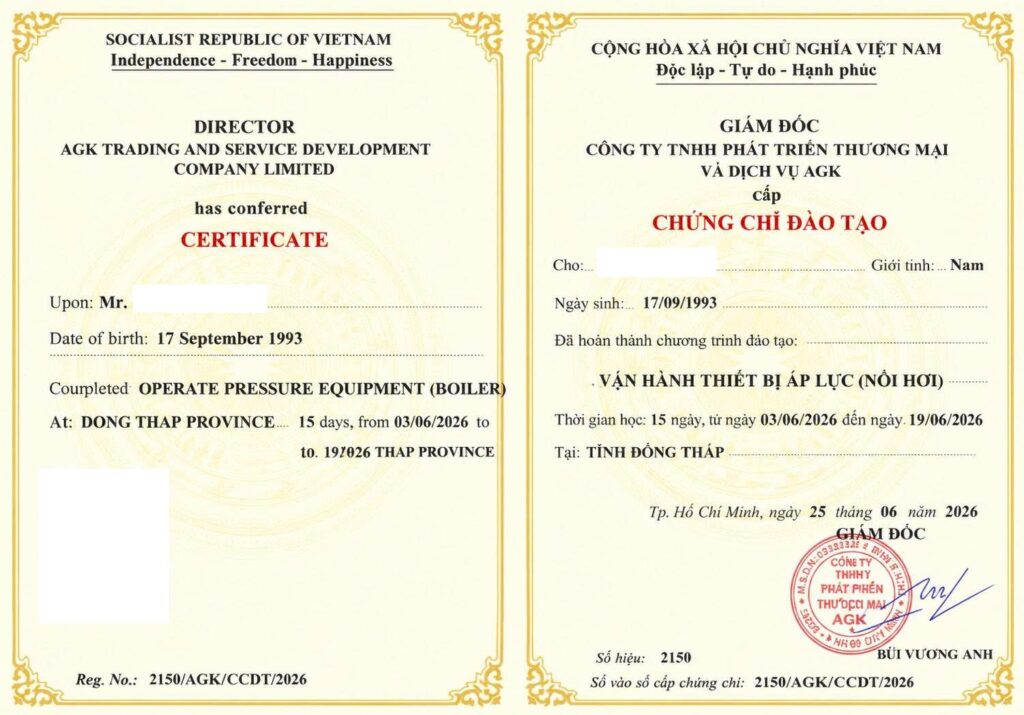 chứng chỉ vận hành lò hơi