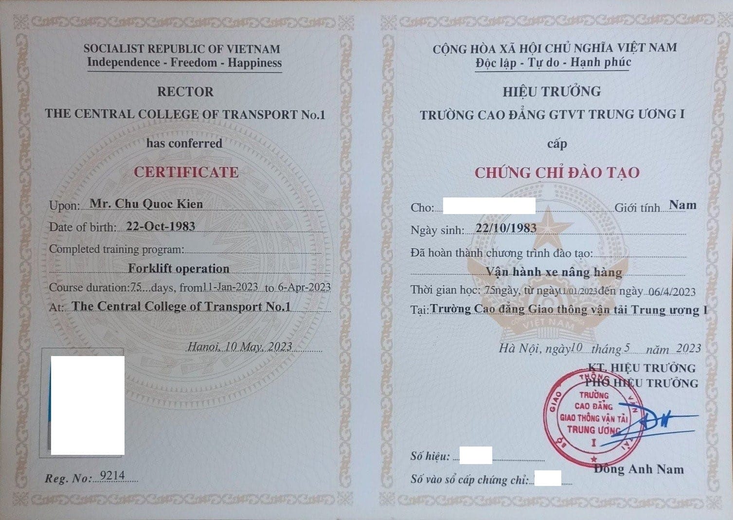 Trang chủ - Đào Tạo Cấp Chứng Chỉ 64 Chứng chỉ lái xe nâng tại hà nội