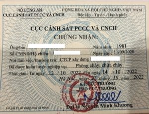 chứng nhận huấn luyện nghiệp vụ phòng cháy chữa cháy