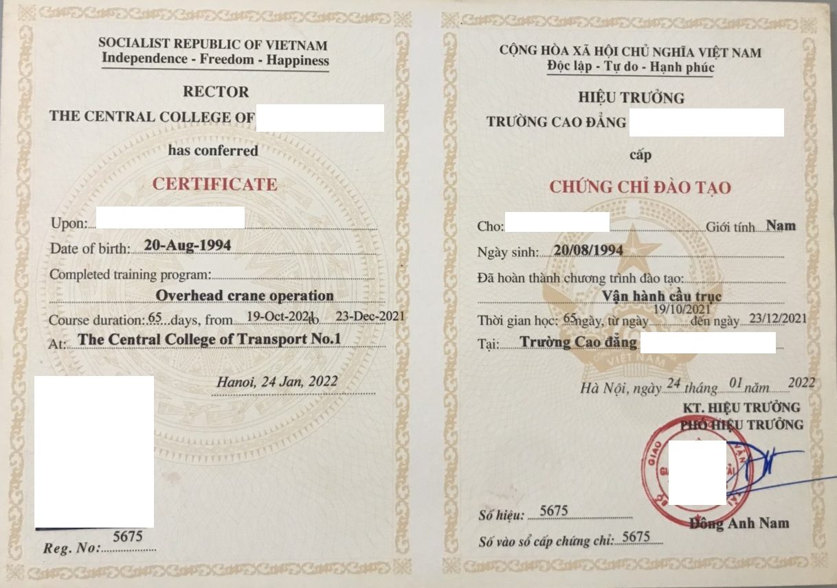 Trang chủ - Đào Tạo Cấp Chứng Chỉ 63 chứng chỉ vận hành cầu trục